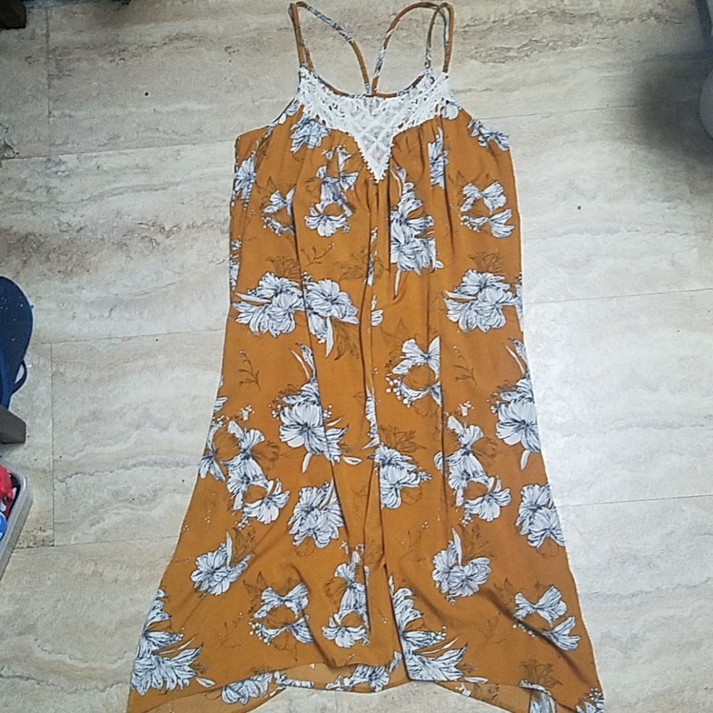 mustard floral midi dress